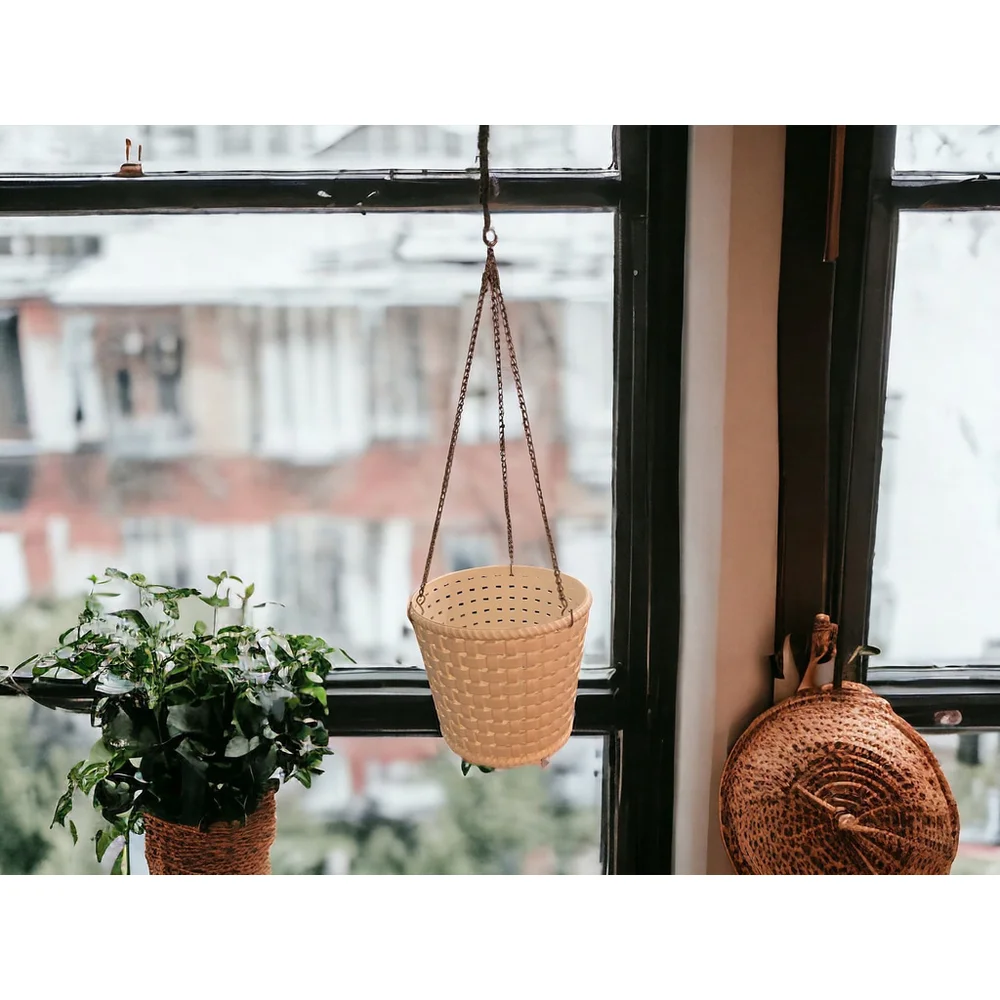 Rare 70s MCM BOHO Basket Original Stickers & Removable Gold Hanging Chains Mint